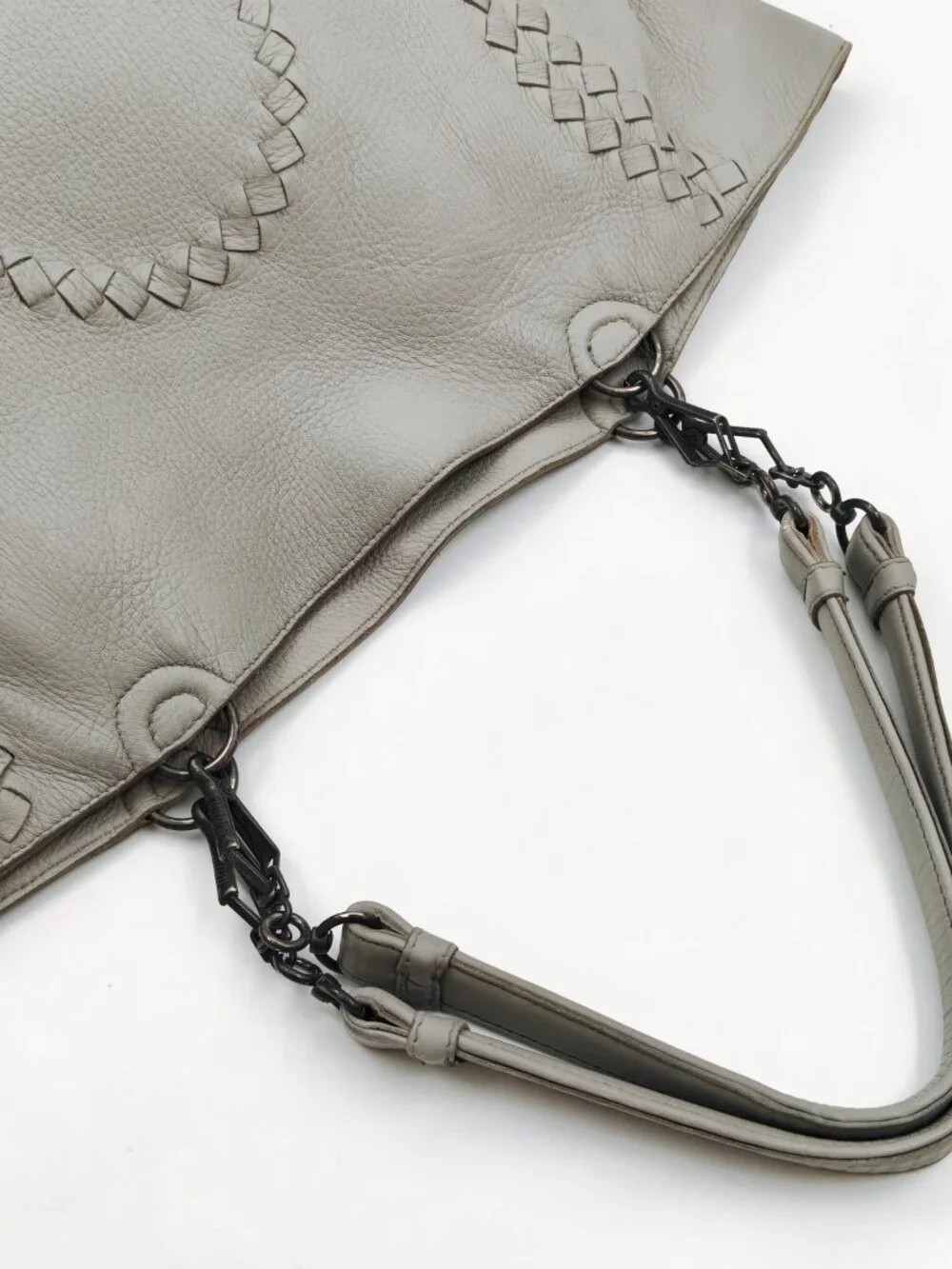 Bottega Veneta Large Leather Tote Bag Gray Intrecciato Shoulder Bag Italy